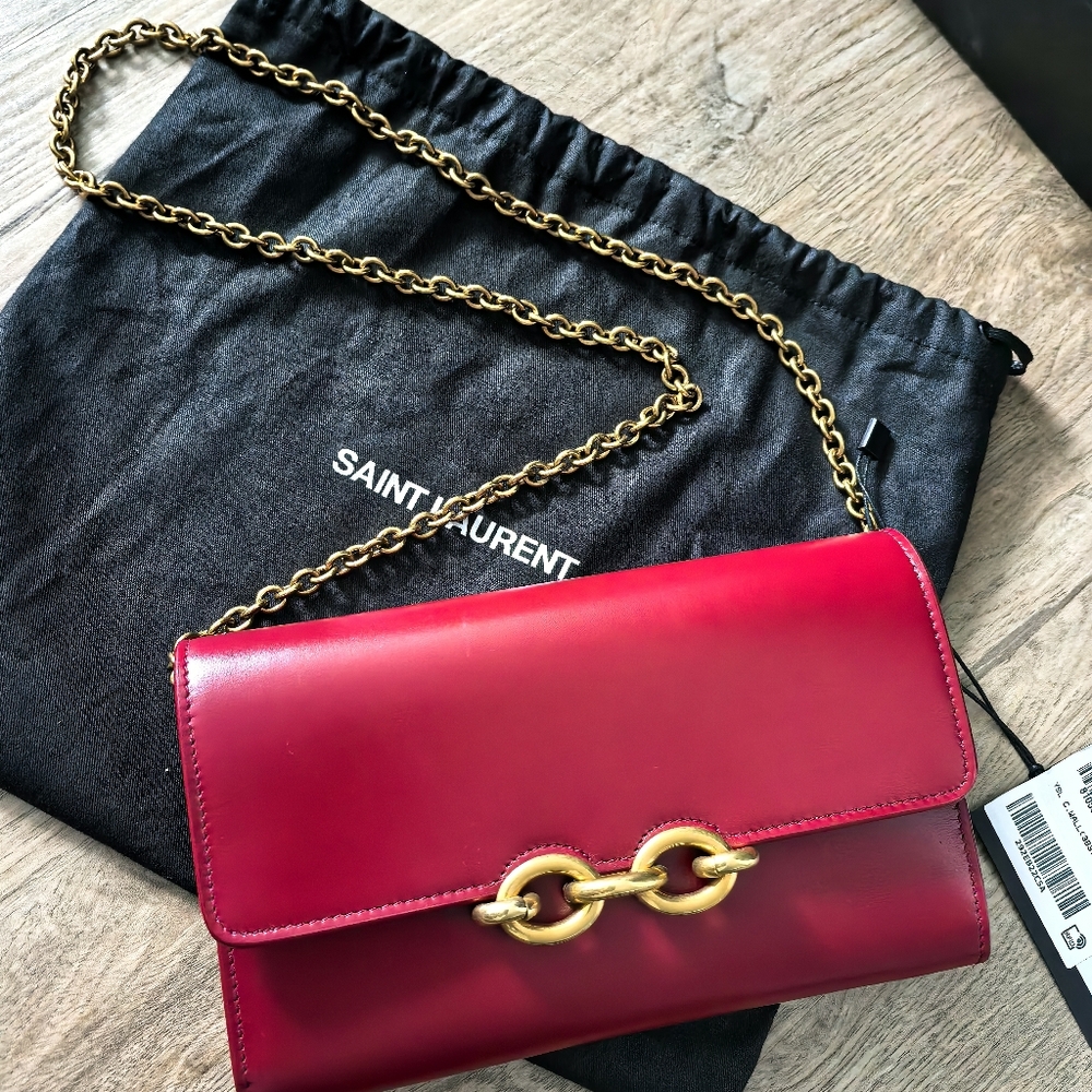Brand new YSL Le Maillon Chain Wallet ultracalf Opyum Red